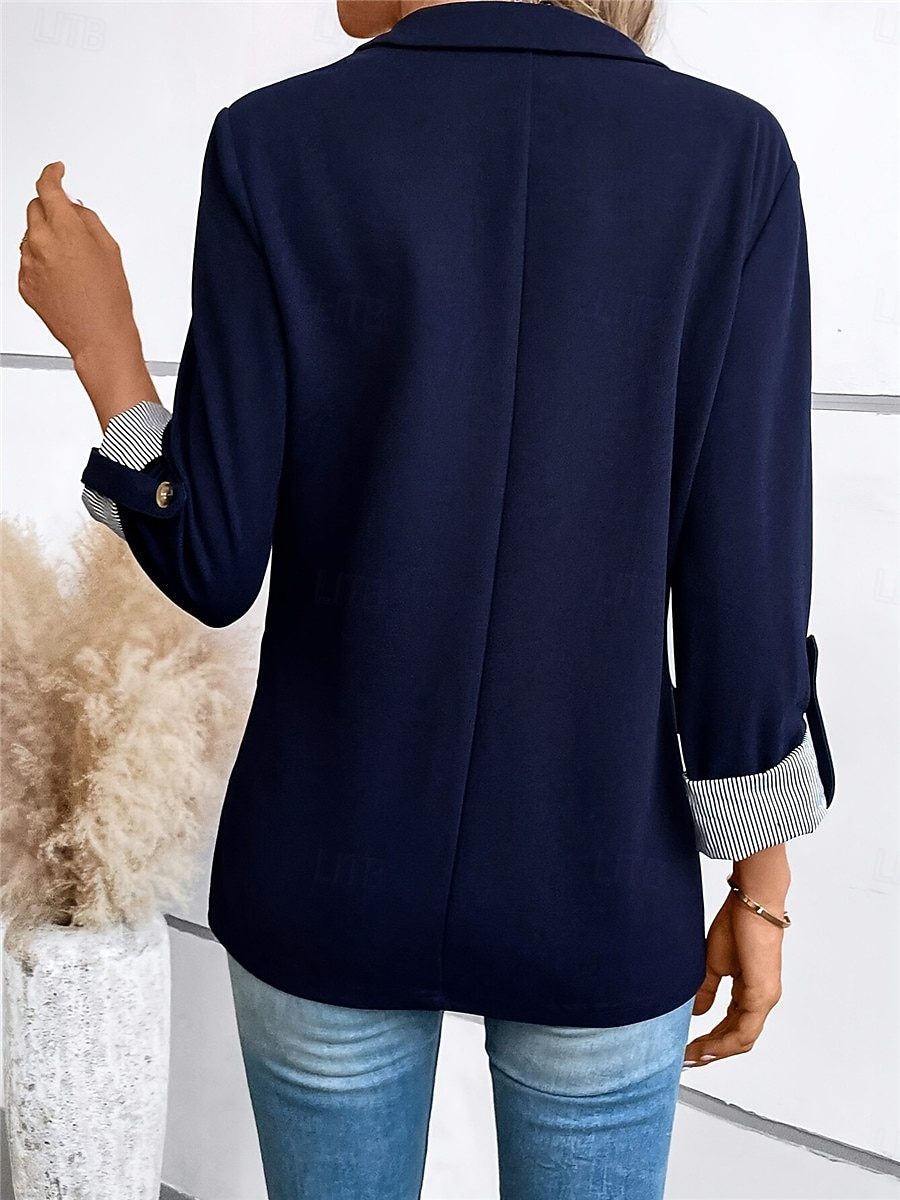 Women's Blazer Work Button Solid Color Breathable OL Style Regular Fit Outerwear Long Sleeve Fall Blue S 2025 - $39.99 –P2