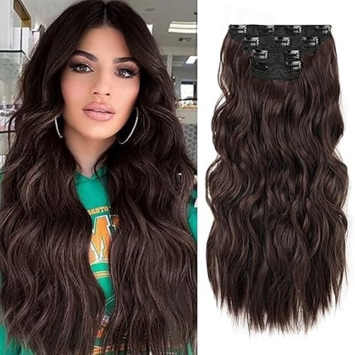 Ondulado Clipes Cabelo Sintético Longo Alongamento Com Presilha 4pçs Resistente ao Calor Mulheres de 2025 por $18.49 –P5