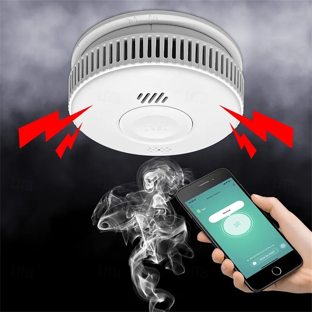 Detector de humo inalámbrico, alarma de humo, sensor fotoeléctrico, detector de incendios, alarma de humo avanzada, aplicación wifi 2025 - $49.99 –P1