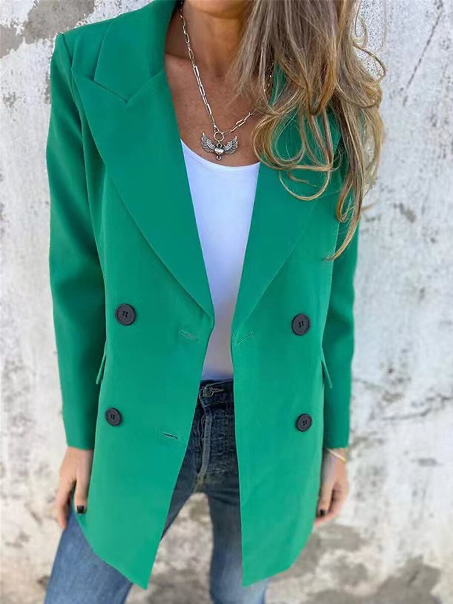 Dames Blazer Werk nappi Effen Kleur Ademend OL-stijl Normale pasvorm bovenkleding Lange mouw Herfst Wit S 2025 - $51.99 –P1