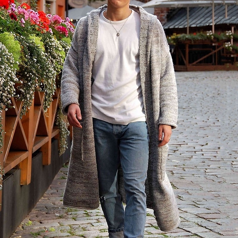 Homme Gilet Cardigan Pull en tricot A côtes Tricoter Longue Poche Plaine / Solide Capuche Mode Classique Usage quotidien Rendez-vous Vêtement Tenue Automne hiver Gris M L XL de 2025 ? $42.99 –P3