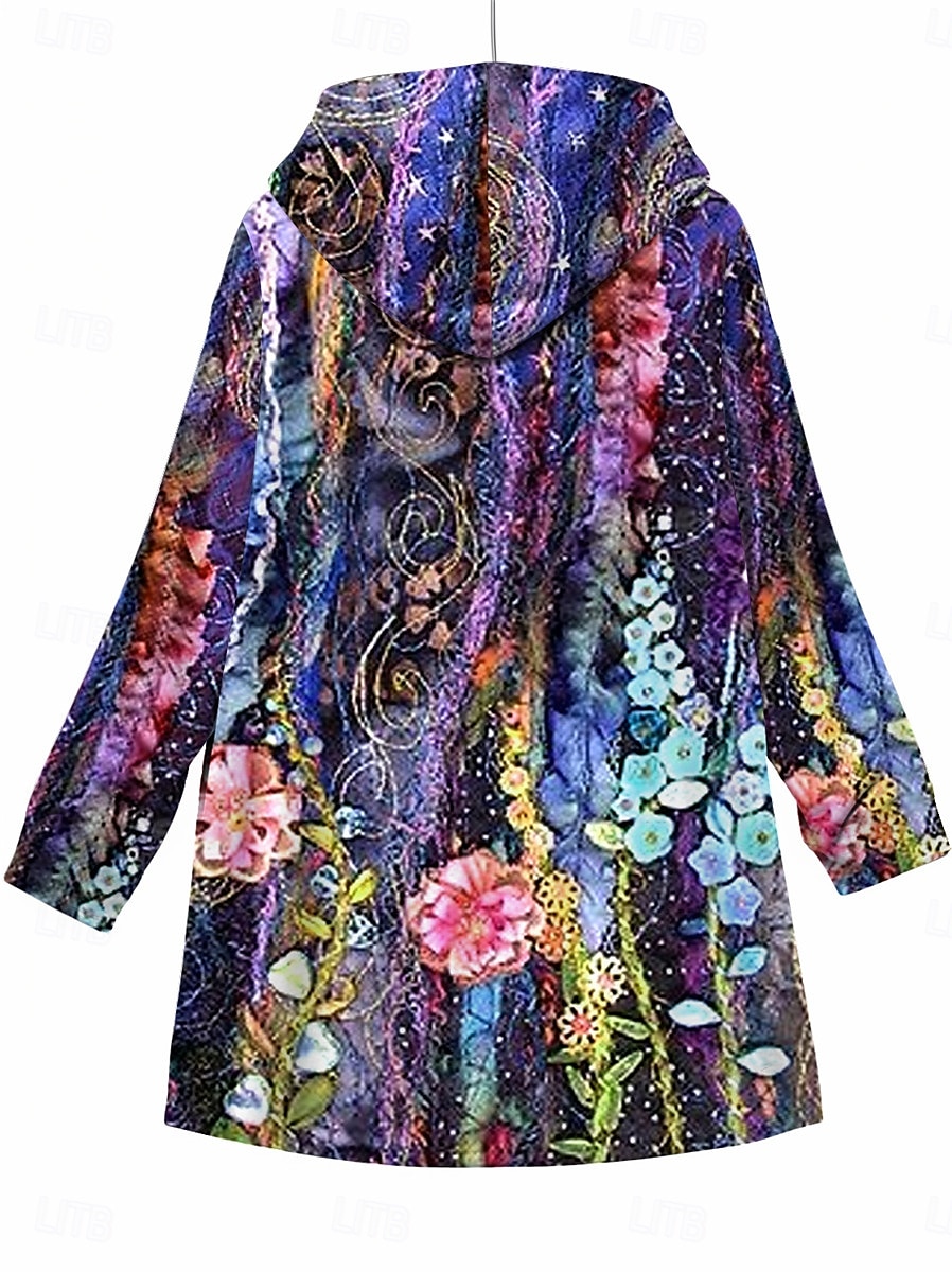 Dame Fleece-jakke Teddyfrakk Hettegenser Hold Varm Pustende Glidelås Lomme Fleece Lined Fritid Blomstret Feriereise Gate Dagligdagstøy Ut på byen Glidelås Lang Hettegenser Løstsittende Langermet 2025 - $41.99 –P2