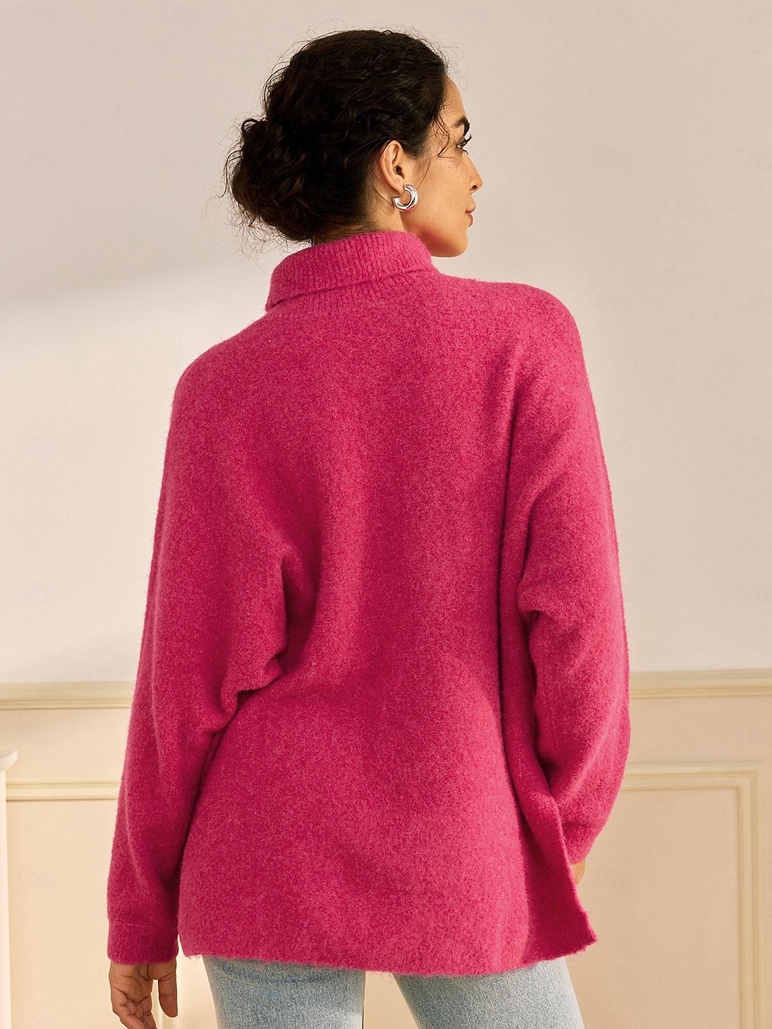 turtleneck ribbestrikket ullblanding drop shoulder flaggermusermet genser 2025 - $72.99 –P2