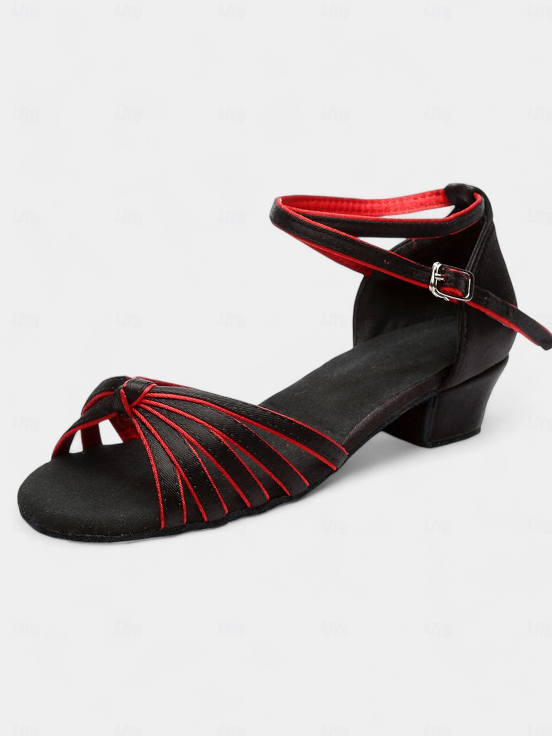 sandali da ballo latino in raso da donna con design a cinturini, suola in morbida pelle scamosciata e tacco basso - perfetti per balli da sala, salsa e balli sociali del 2025 a $34.99 –P2