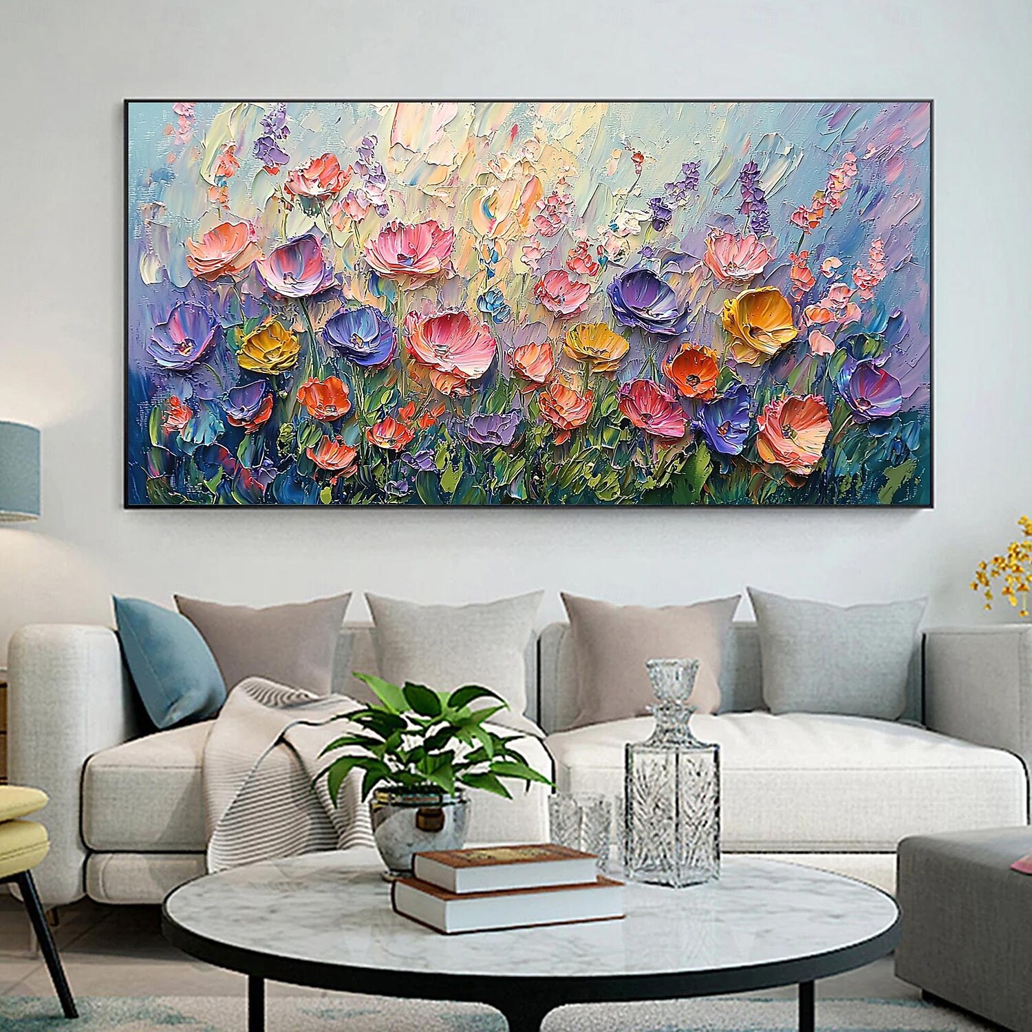 2026年 手作りのオリジナルカラフルな花の油絵キャンバス抽象的な花の壁アート、家の装飾用、枠なしの絵画 コレクション – GBP £93.99, image size:1500x1500