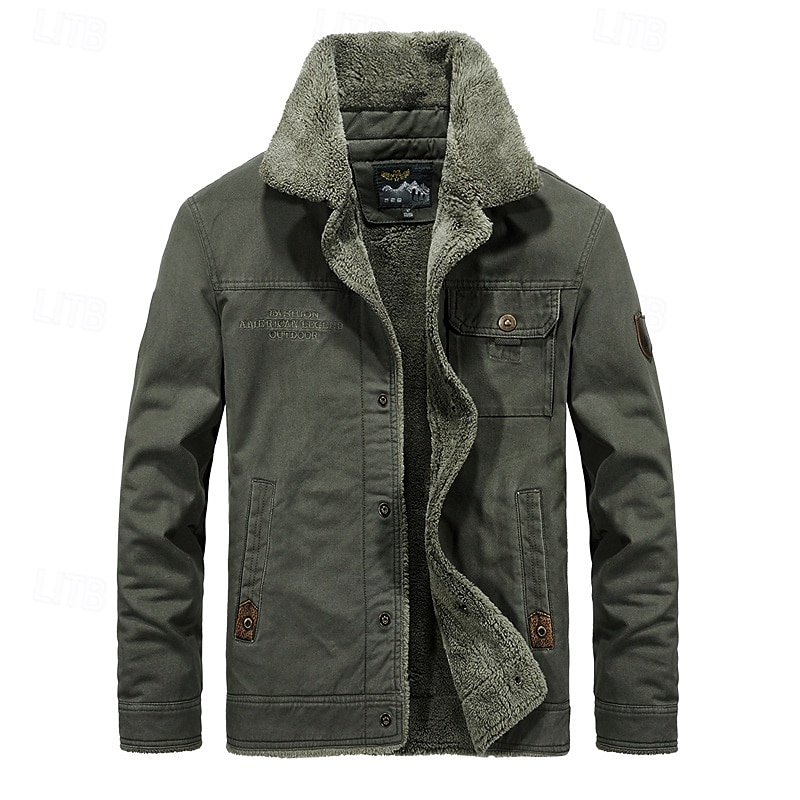Herren Winterjacke Fleecejacke Freizeitjacke Täglich Urlaub warm Tasche Vlies Herbst Winter Glatt Modisch Strassenmode Kargen Standard Khaki Armeegrün Dunkelblau Jacken 2025 - $66.99 –P1
