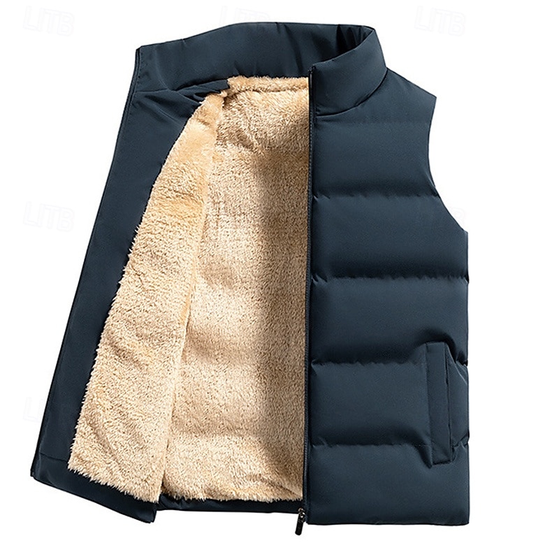 Pánské Puffer Vesta Denní Na běžné nošení Jaro & podzim Kapsy Polyester Pohodlné Pevná barva Zip Stojáček Běžný Černá Rubínově červená Tmavomodrá Vesta 2025 - $38.99 –P9