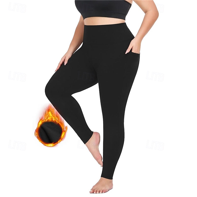 Dam Yogabyxor Fleecefodrade Leggings Yoga leggings med telefonficka Hög midja Pilates Gymträning Träna Trikåer Ensfärgat Mörkgrå Svart Vinröd Elastan Skinna Höst Vinter Plusstorlekar sporter 2026 - $16.49 –P10