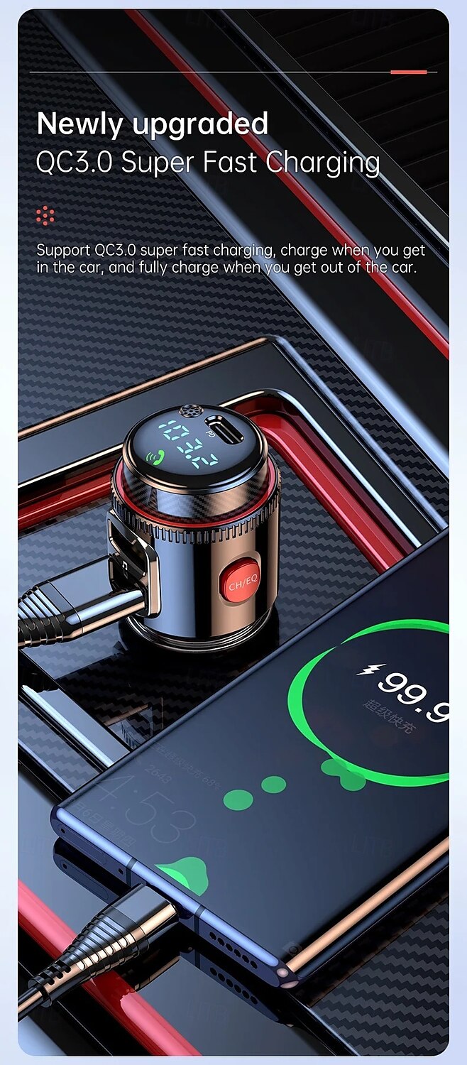PD30WQC 3.0 Bluetooth 5.4 Car MP3 Player FM Transmitter Wireless Handsfree U Disk Play USB Car Fast Charge Adapter 2025 - $31.99 –P8