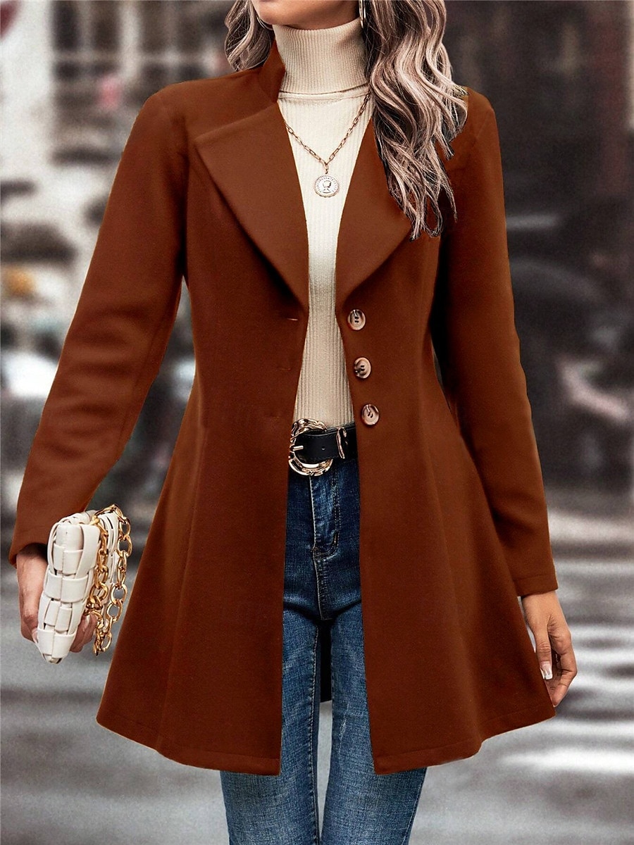 Damen Wintermantel Outdoor Strasse Freizeitskleidung Herbst Winter Standard Mantel Regular Fit warm Atmungsaktiv Stilvoll Brautkleider schlicht Jacken Langarm Glatt Mit Taschen Schwarz Aprikose Kaffee 2025 - $51.99 –P9