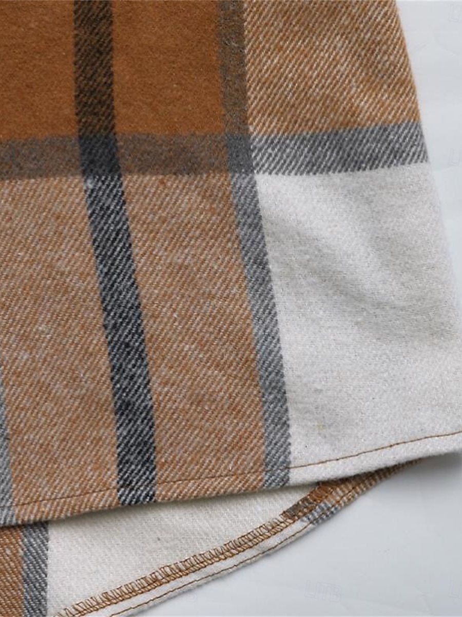 Dam Vinterkappa Hoodiejacka Utomhus Gata Dagliga kläder Höst Vinter Lång Täcka Normal Håller värmen Andningsfunktion Stylish Ledigt Jacka Långärmad Ränder och pläd Med fickor Blixtlås i fullängd Kaki 2025 - $73.99 –P10