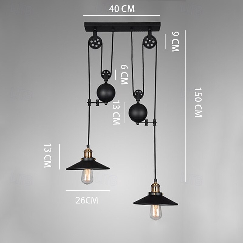 Iron Indoor Island Pulley Chandelier Retro Pendant Light Finish with Highlights Metallic Interior Ceiling Hanging Lamp 2025 - $89.99 –P7