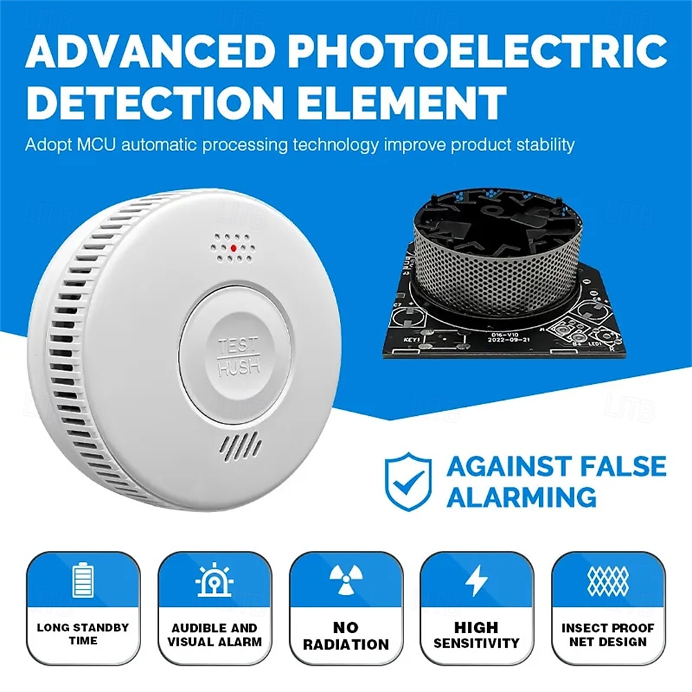 Detector de humo inalámbrico, alarma de humo, sensor fotoeléctrico, detector de incendios, alarma de humo avanzada, aplicación wifi 2025 - $49.99 –P5