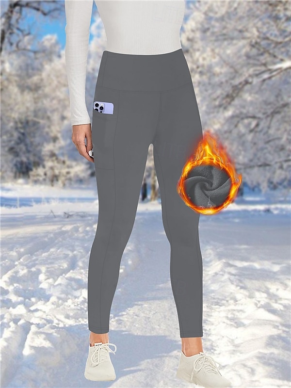 Femmes Pantalon de yoga Leggings doublés en polaire Leggings de yoga avec Poche Téléphone Taille haute Pilates Entraînement en salle Entraînement Collants Couleur Unie Noir Rouge Bordeaux Bleu Marine de 2026 ? $15.49 –P17