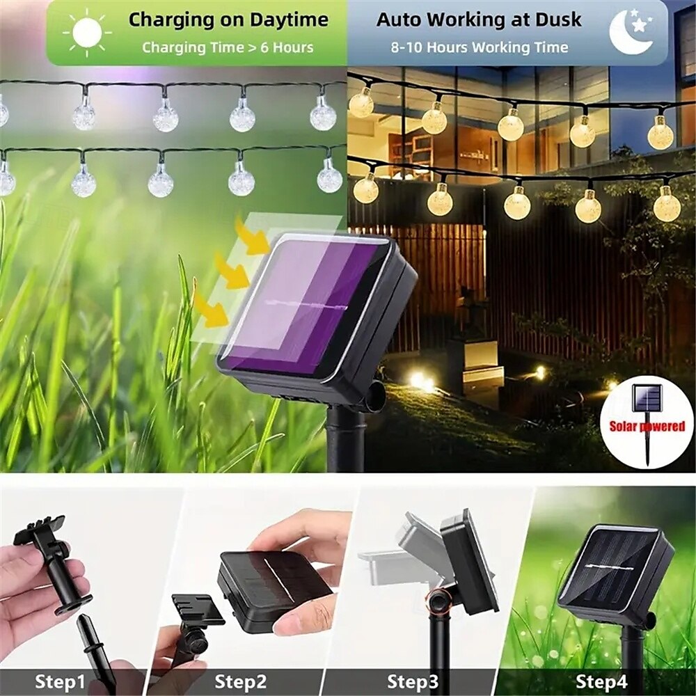 20M Solar LED Lantern String Lights, 200 Bubble Ball LEDs String, Waterproof Outdoor for Christmas Garden Decoration 1 Set 2025 - $61.99 –P2