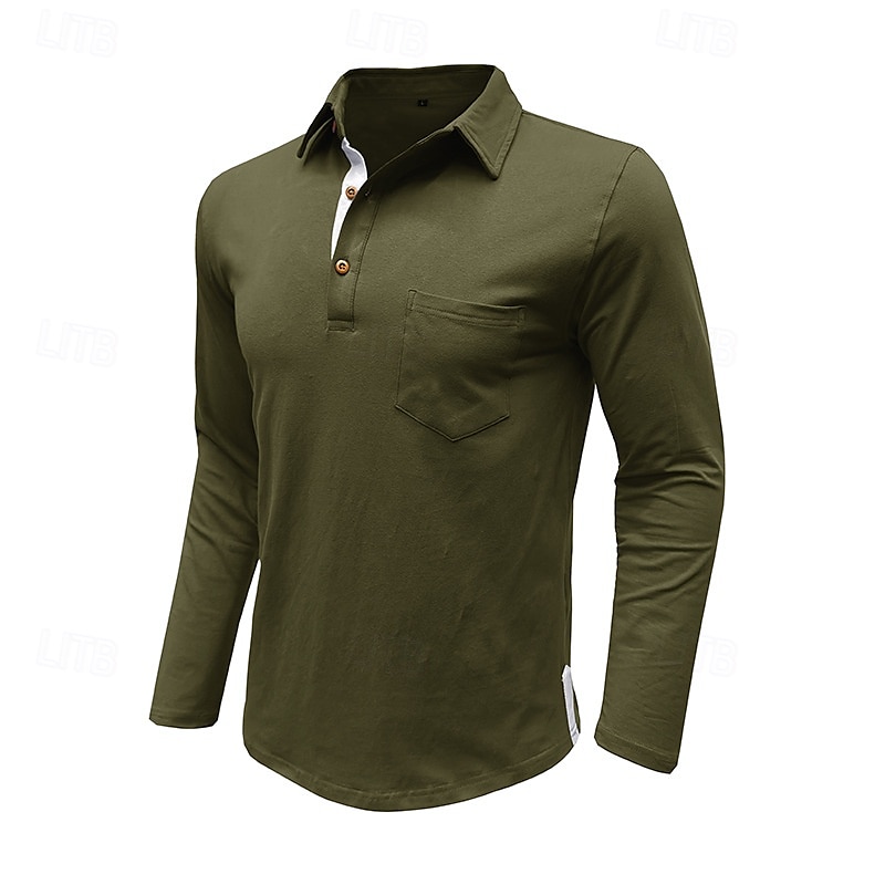 100% Cotton Men's Polo Shirt Golf Polo Formal Work Classic Long Sleeve Color Block Button Summer Spring & Fall Army Green Dark Grey Black Burgundy Navy Blue Polo Shirt 2025 - $27.99 –P11