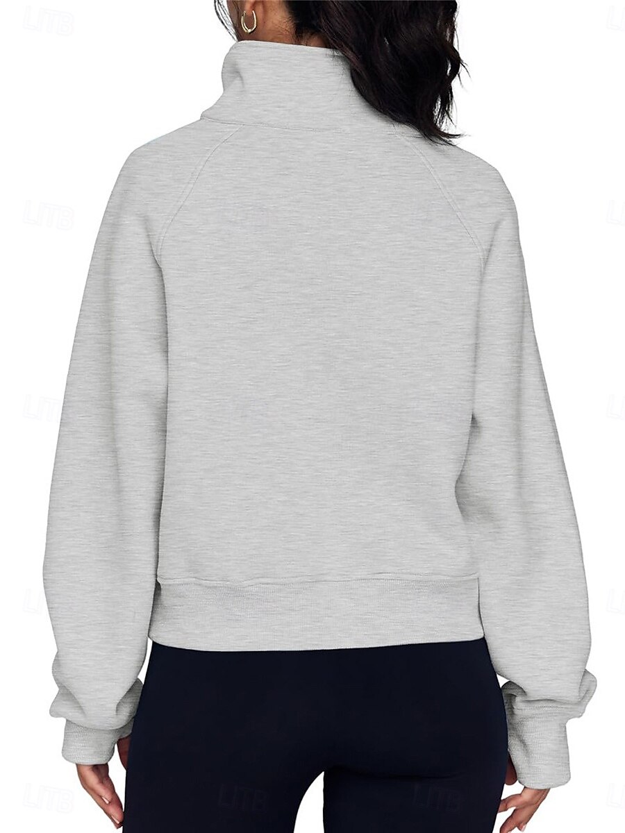felpa da donna casual semplice strada abbigliamento quotidiano collo alto cerniera manica lunga nero bianco autunno inverno del 2025 a $35.99 –P2