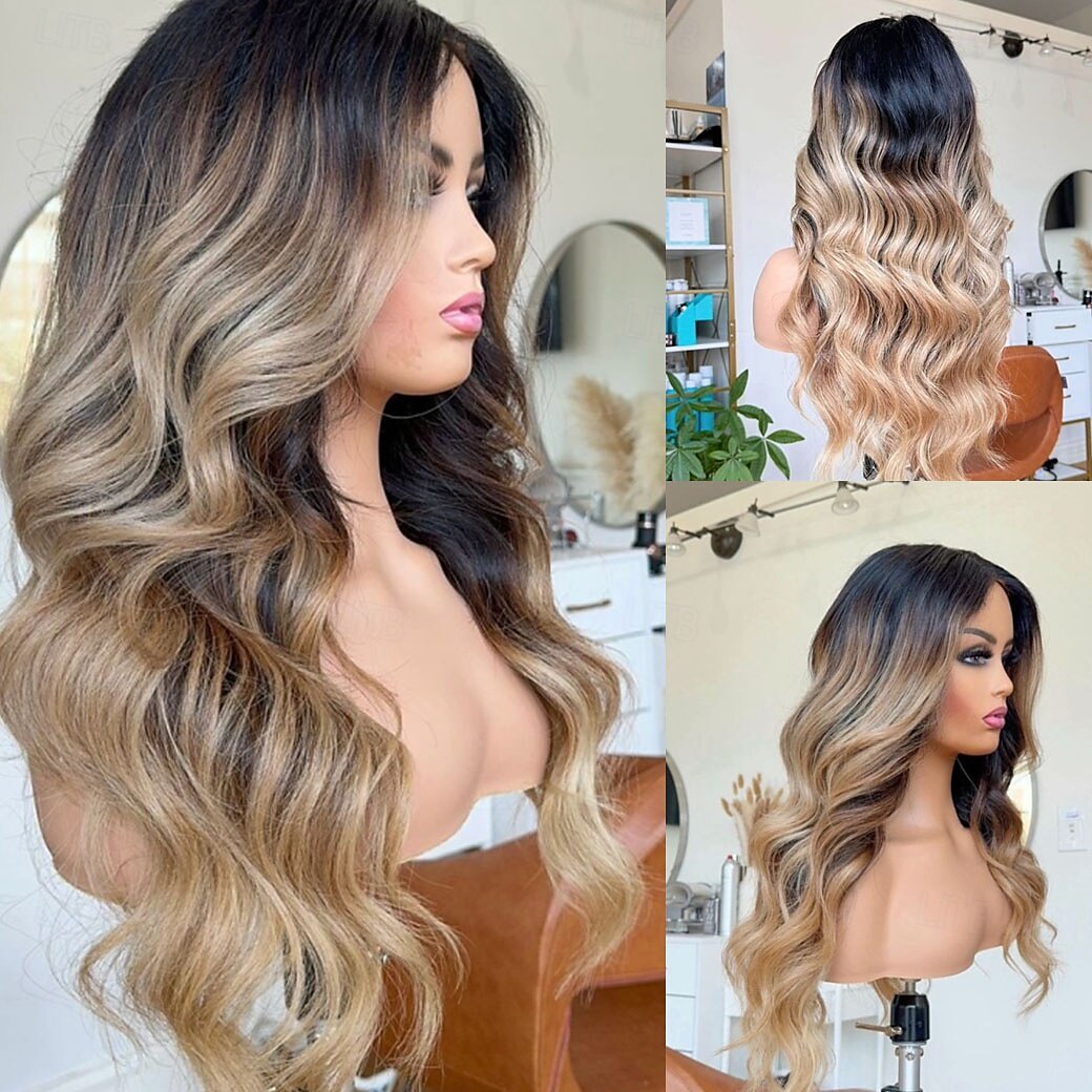 Perruque Cheveux vierges non transformés 13x4 devant en dentelle Cheveux Brésiliens Ondulé Multicolore Partie médiane Femme Densité 130% 150% avec des cheveux de bébé Cheveux Colorés Ligne de Cheveux de 2025 ? $236.39 –P1