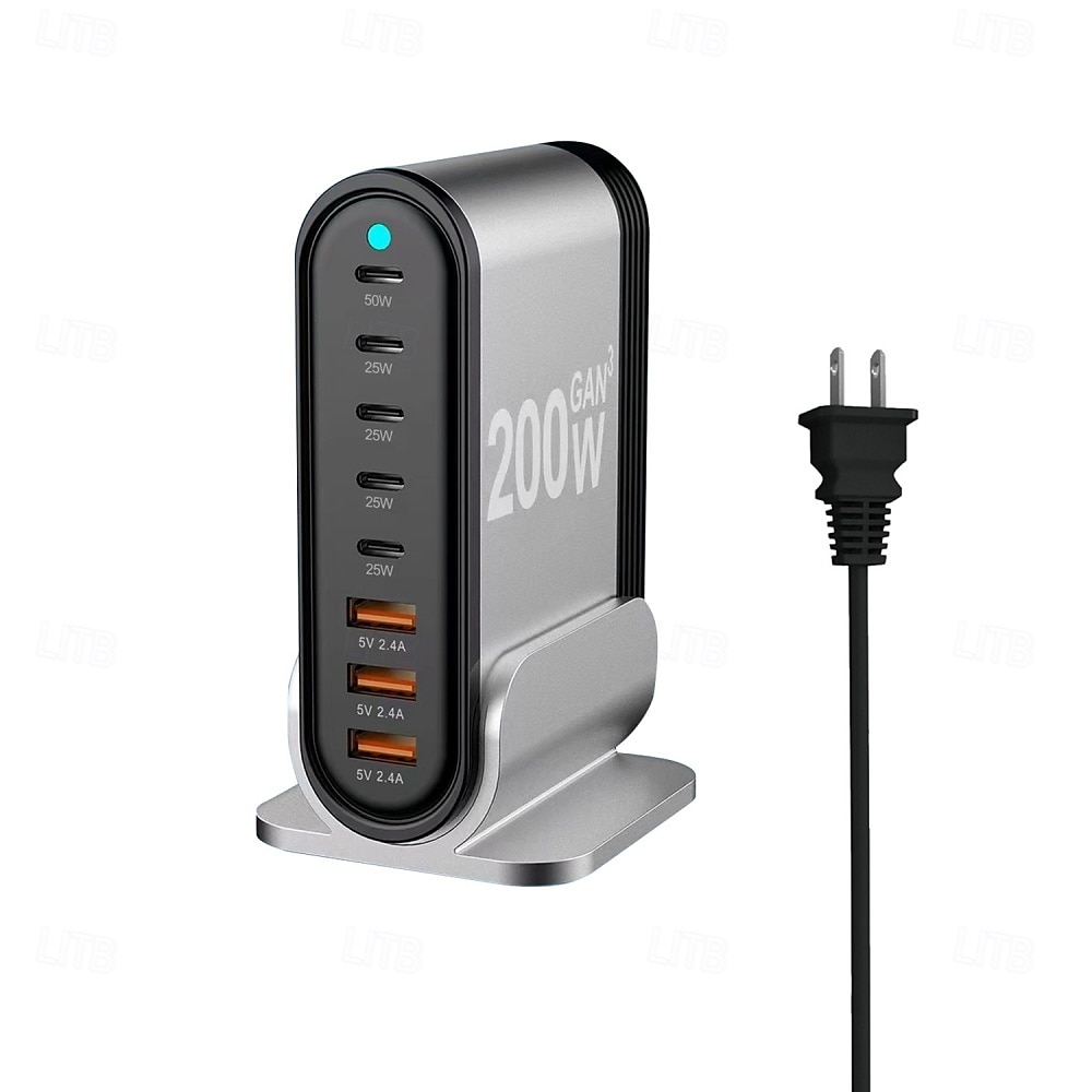 Cargador de nitruro de galio gan pd de 200 w, adaptador de soporte de escritorio de aleación de aluminio 5c3a, cargador multifunción de 200 w 2025 - $91.99 –P2