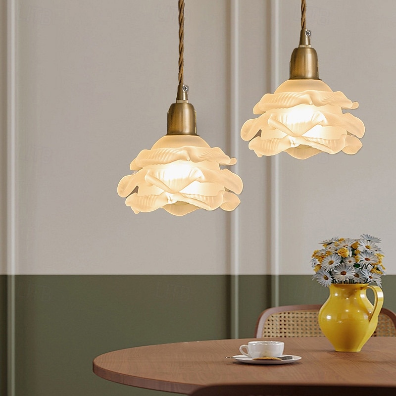 oświetlenie sufitowe retro kwiat styl szklany wiszący klosz lampy biały szklany minimalistyczny kwiat sufit wiszący lampa oprawa 2025 - $67.99 –P11