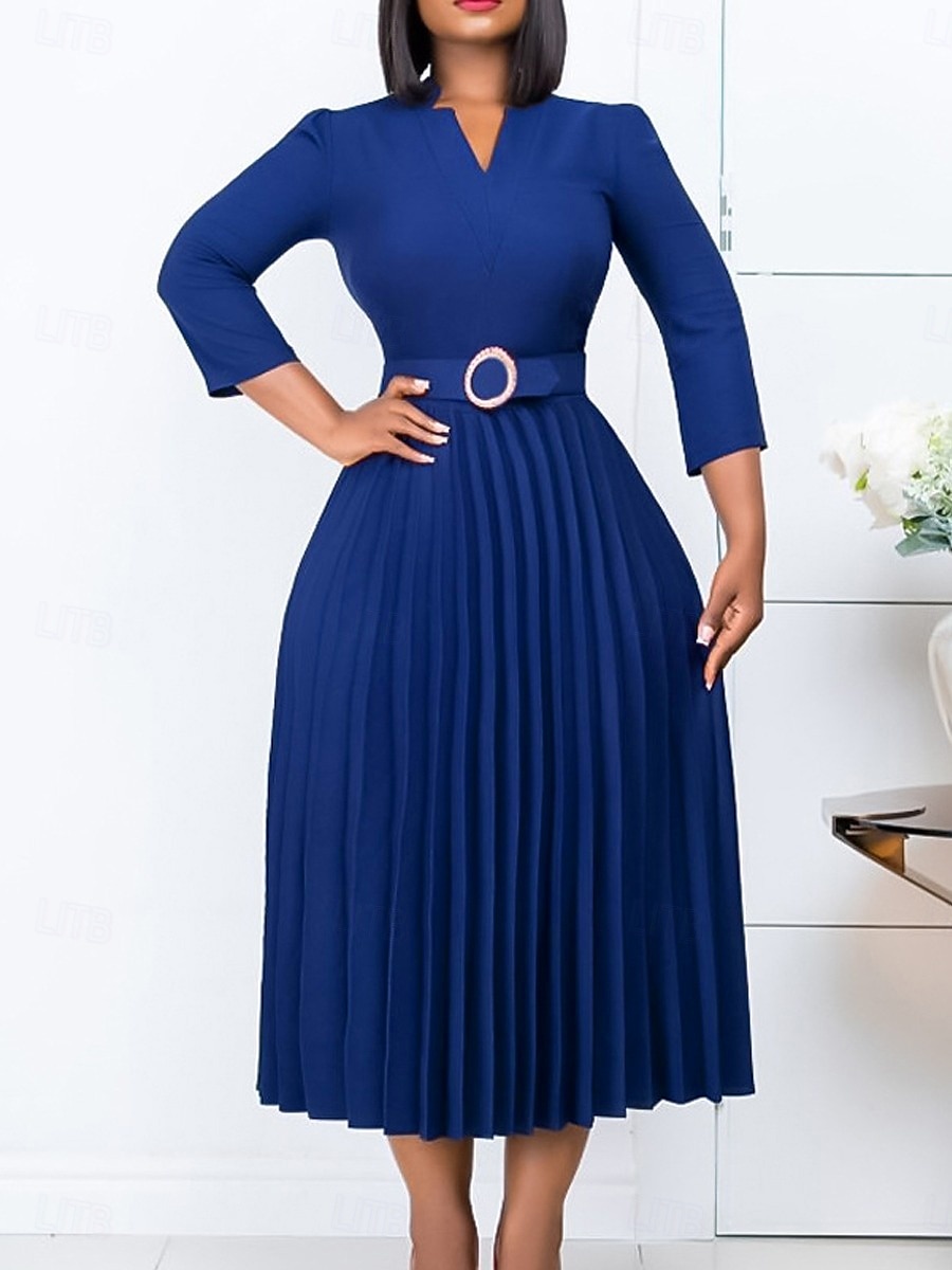 Pentru femei Rochie de lucru Rochie casual Rochie A line Modă Zilnic Rochii Midi Zdrobit Peteci În V Manșon Lung Simplu Fit regulat Galben Roșu-aprins Albastru piscină Toamnă Iarnă S M L XL XXL 2025 - $44.99 –P7