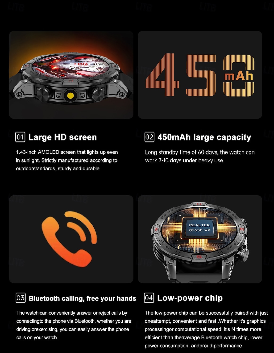 KC86 Smart Watch 1.43 AMOLED Screen 1ATM Waterproof Compass Altitude Barometer LED Flashlight Sports Watch 2025 - $61.99 –P2