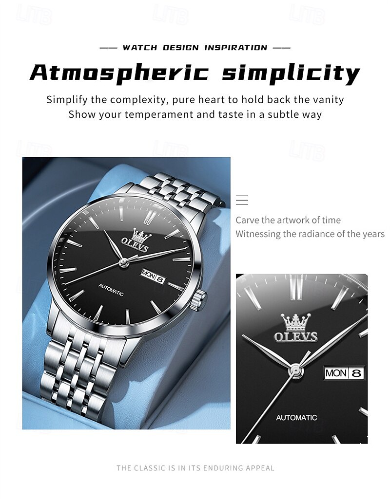 New Olevs Olevs Brand Light Luxury Men'S Business Watch Calendar Week Display Simple Leisure Automatic Mechanical Watch Waterproof Sports Men'S Wristwatch 2025 - $92.99 –P7