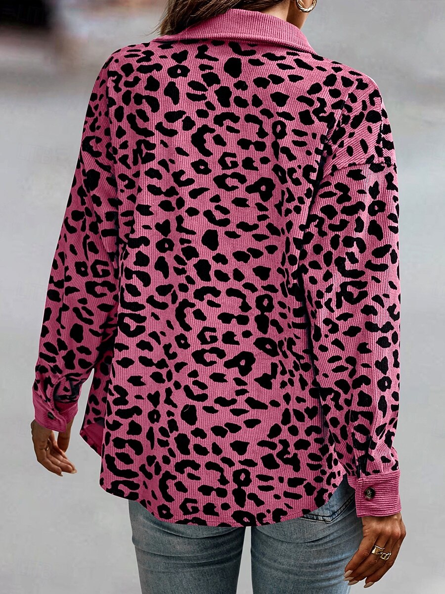 Dam Vardaglig jacka Utomhus Gata Dagliga kläder Höst Vinter Normal Täcka Normal Håller värmen Andningsfunktion Stylish Ledigt Jacka Långärmad Leopard Med fickor Mönster Rodnande Rosa Blå Grön 2025 - $34.99 –P7