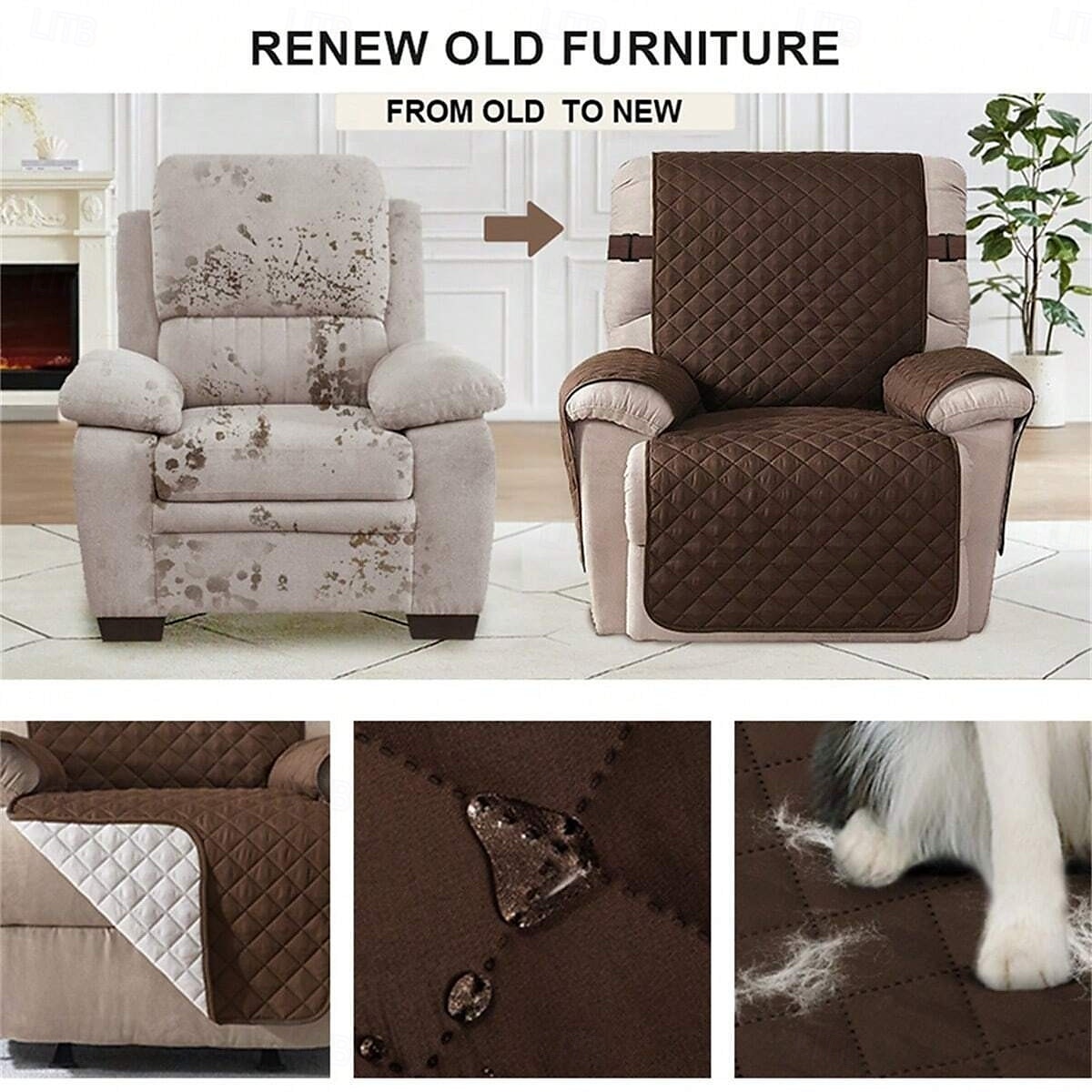 Copripoltrona reclinabile 100% impermeabile, copripoltrona antiscivolo con tasca, copripoltrona reclinabile lavabile, protezione per mobili trapuntata per bambini e animali domestici del 2025 a $34.99 –P2