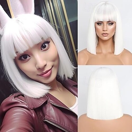 rövid bob paróka frufruval rövid, egyenes bob parókák nőknek természetes megjelenésű cosplay napi parti paróka 2025 - $18.99 –P5