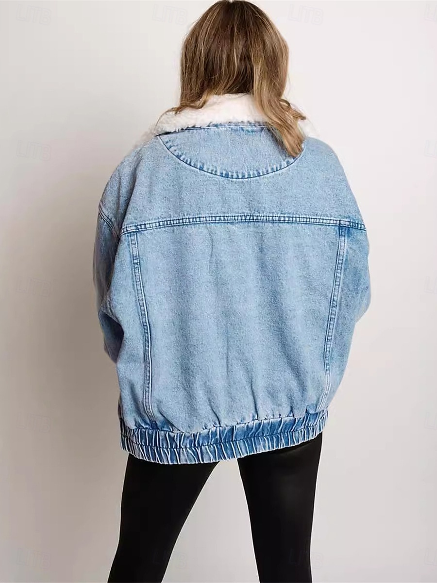 Damskie Jeansowa kurtka Na zewnątrz Ulica Dzienne zużycie Jesień Zima Regularny Płaszcz Regularny Keep Warm Oddychający Elegancki Codzienny Kurtki Długi rękaw Jednokolorowe Z kieszeniami Futrzany 2025 - $73.99 –P4