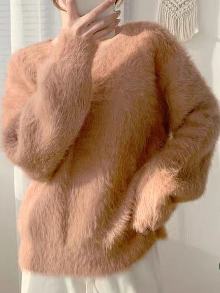 női pulóver pulóver pulóver fuzzy jumper v nyak bordázott kötött kötött ősz tél szabadtéri mindennapi hétvége alkalmi puha hosszú ujjú tiszta szín sárga kék 2025 - $29.99 –P5