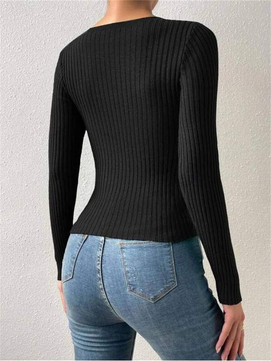Damen T Shirt Glatt Modisch Modern Brautkleider schlicht Langarm V Ausschnitt Normale Oberteile Täglich Wochenende Öse Schwarz Weiß Beige Grau Herbst Winter 2025 - $29.99 –P2