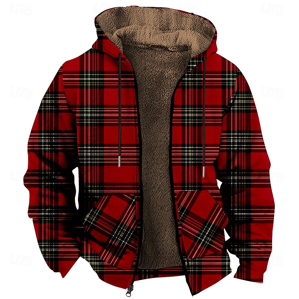 Homme Plaid Polaire Sweat à capuche Sweats à capuche Quotidien Occasionnel manche longue À capuche Vacances Vêtements de rue Rouge Cordon de serrage Automne Hiver Designer de 2025 ? $49.99 –P1