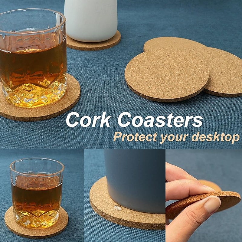 10/20 stuks kurken onderzetters voor drank absorberende thee of koffie onderzetters set ronde hittebestendige bar onderzetters herbruikbare tafel blanco onderzetters cadeaus voor wijn glas beker mok 2026 - $10.99 –P1