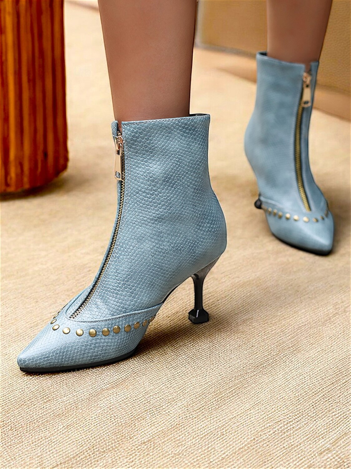 Botines de cuadros para mujer con tacón de aguja y cremallera lateral: elegantes botas de cuadros con punta puntiaguda para la moda de otoño 2025 - $54.99 –P3