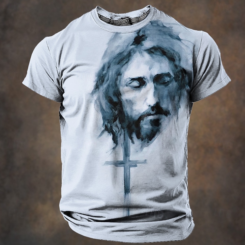 Christmas Men's Jesus T shirt Short Sleeve T shirt 3D Print Crew Neck Shirt Retro Vintage Casual Street Style Christmas Sports Outdoor Holiday Light Blue Light Green Light Brown Spring & Summer 2025 - $17.99 –P3