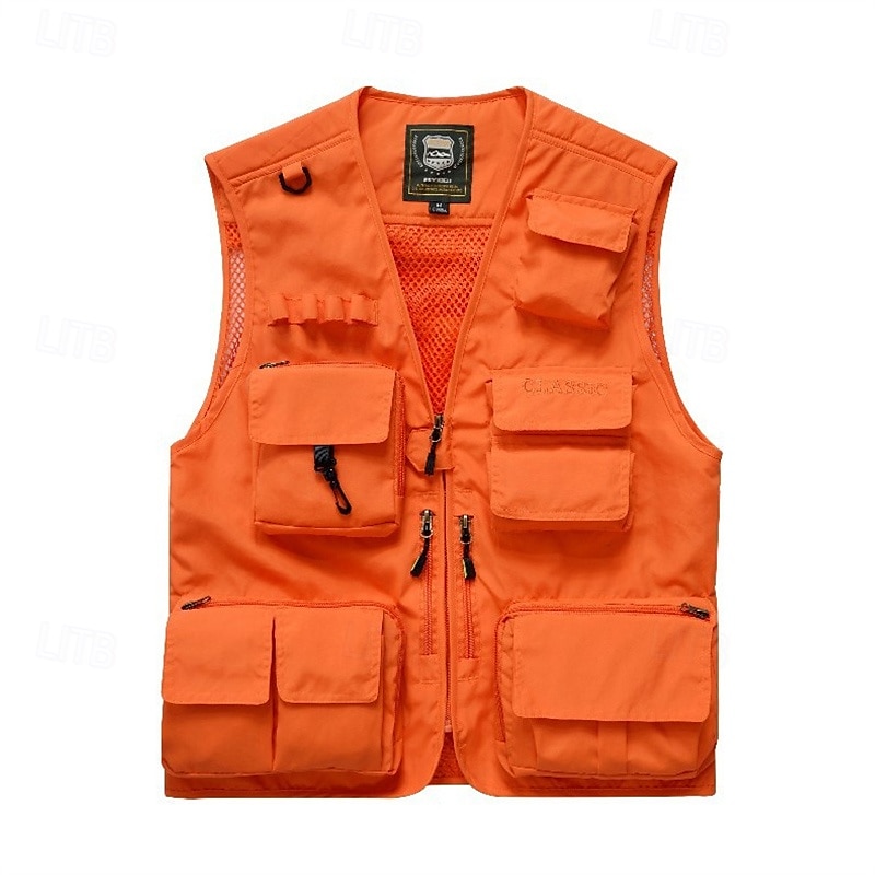 Herren Weste für Wanderer Wander-Fleeceweste Ärmellos Weste Außen Atmungsaktiv Komfortabel Tasche Polyester Dunkelgrau Schwarz Gelb Jagd Angeln Klettern 2025 - $32.99 –P10