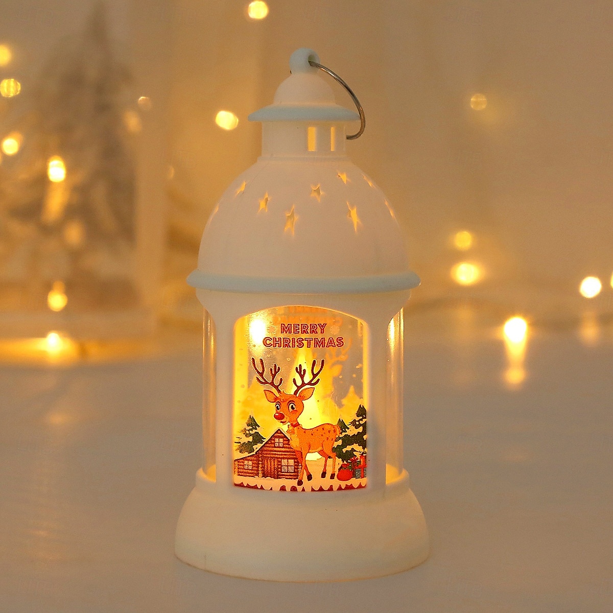jul retro slott led levande ljus, batteridriven tomte  & snögubbe lykta festlig inredning för jul, nyår  & träd prydnad 2025 - $9.49 –P10