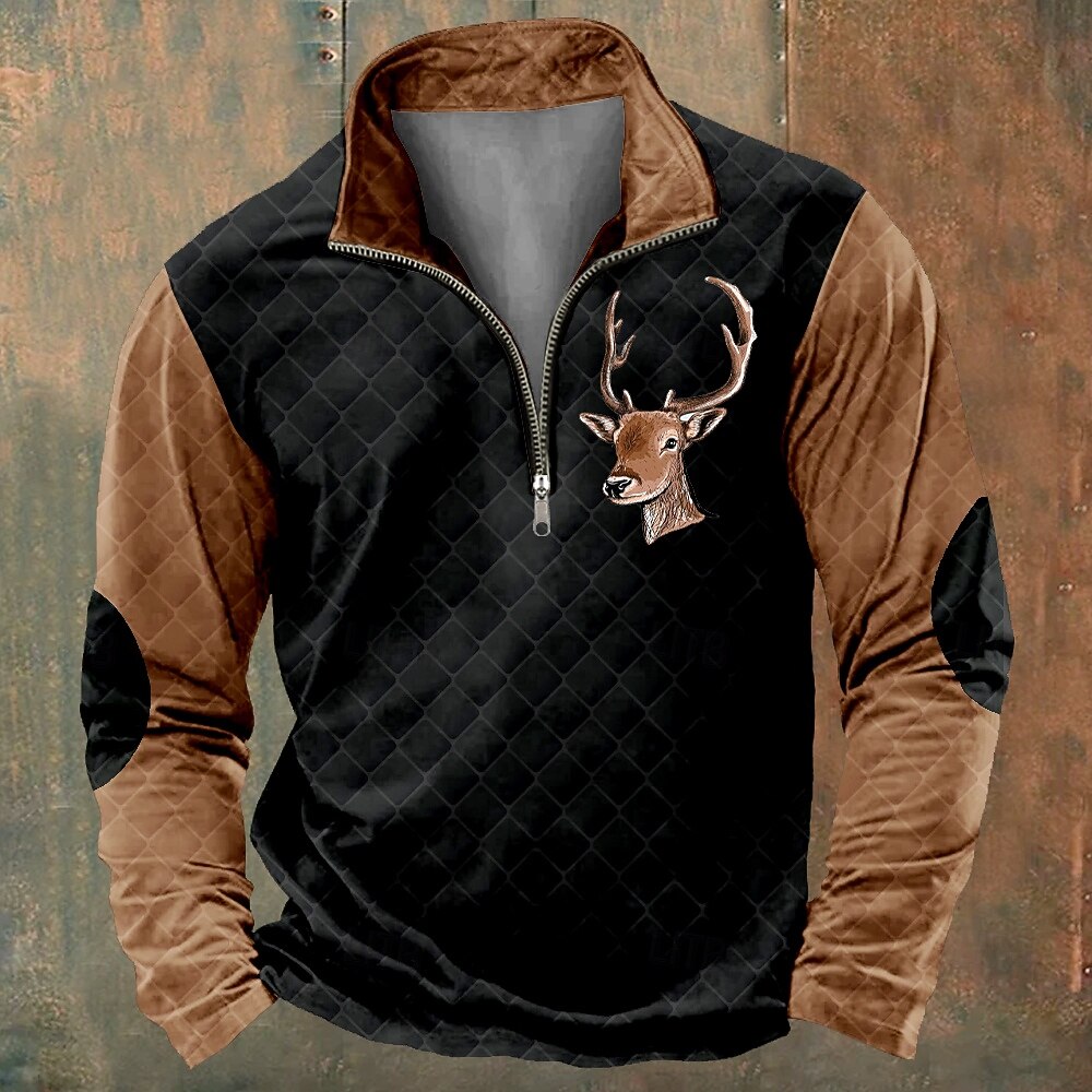 Men's Patchwork Deer Sweatshirts Sweatshirt Zip Sweatshirt Quarter Zip Sweatshirt Long Sleeve Sweatshirt Crew Neck Quarter Zip 3D Funny 3D Print Christmas Party Holiday Crewneck Half Zip Winter 2025 - $31.99 –P4