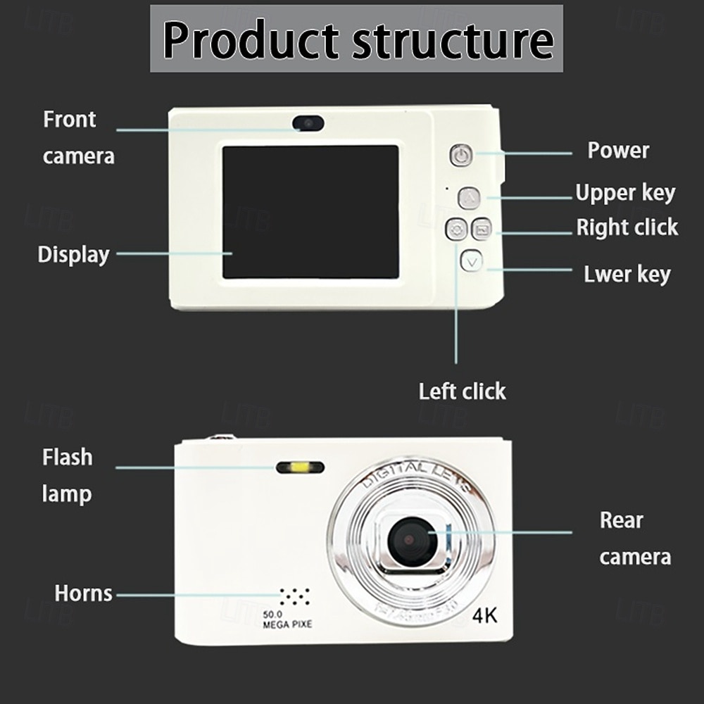4K Digital Camera Point and Shoot Photography Travel Selfie Camara 2.4inch Screen Entry-Level Gift Compact Digicam Selfie Mini Retro Cam 2025 - $39.99 –P12