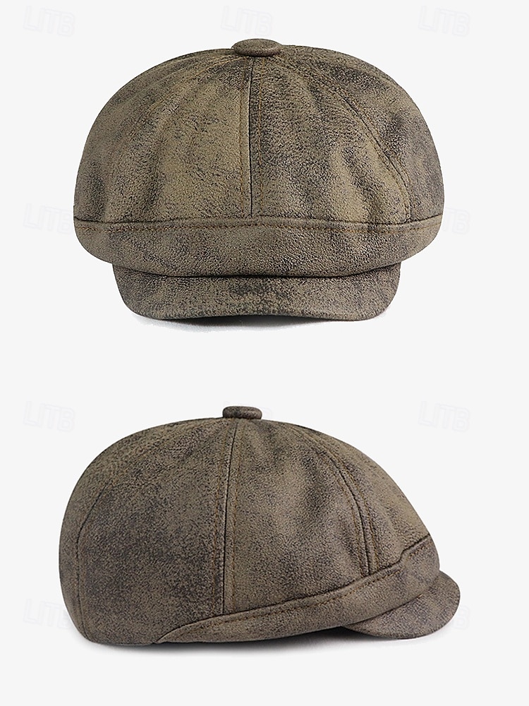 Men's Vintage Newsboy Cap – Stylish Faux Leather Look Flat Cap for Casual or Formal Wear, Available in Multiple Colors 2025 - $18.99 –P4