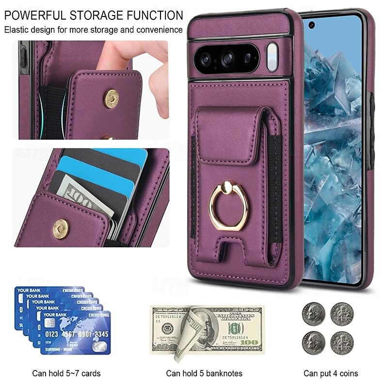 2025年 電話 ケース 用途 ピクセル9プロ ピクセル9プロXL Pixel 8 Pro Pixel 8 ピクセル9 バックカバー バンカーリング カード挿入口 耐衝撃 レトロ風 TPU PUレザー  コレクション – $18.99 –P12