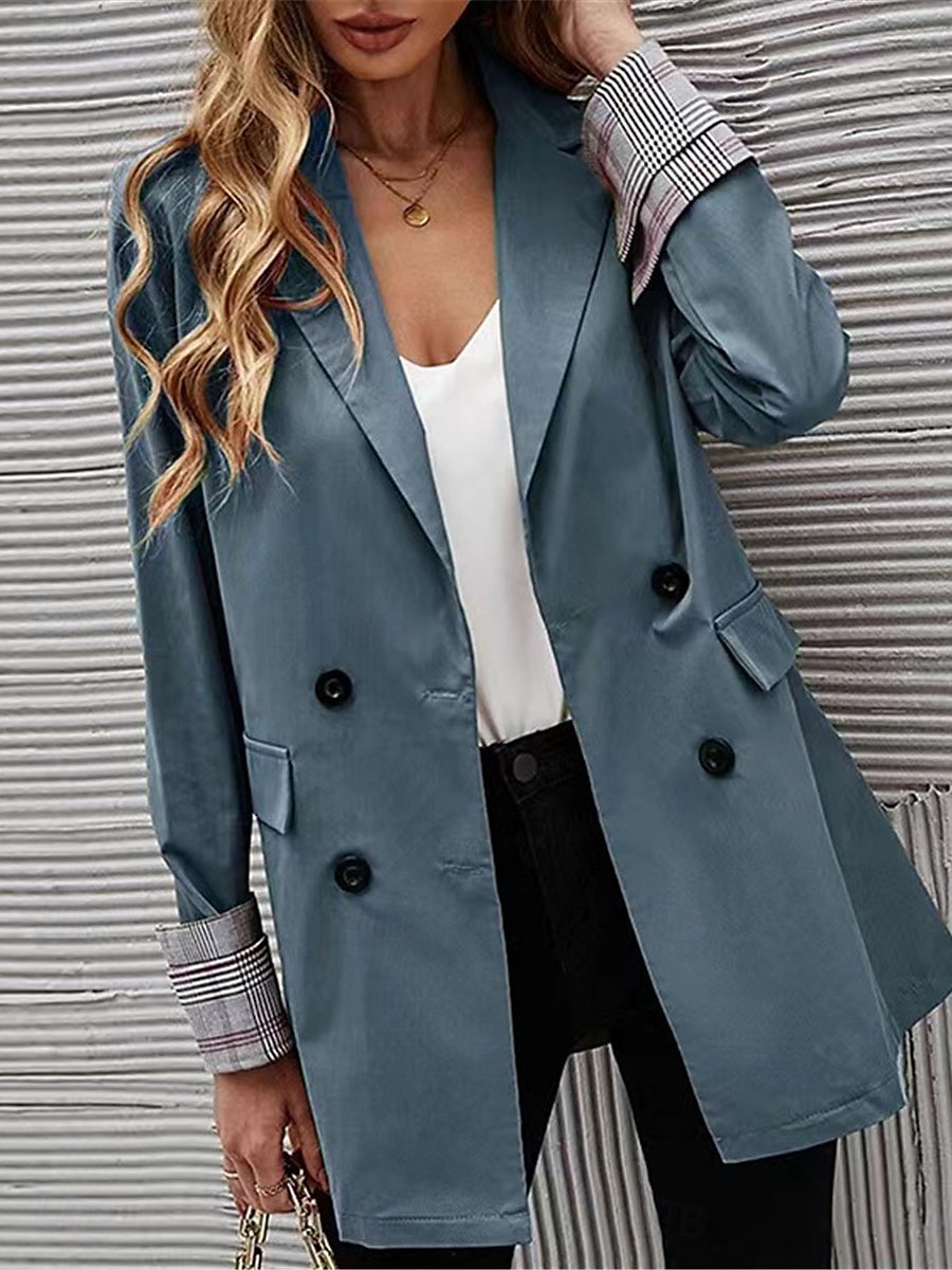 Women's Blazer Work Button Solid Color Breathable OL Style Regular Fit Outerwear Long Sleeve Fall Blue S 2025 - $41.99 –P1