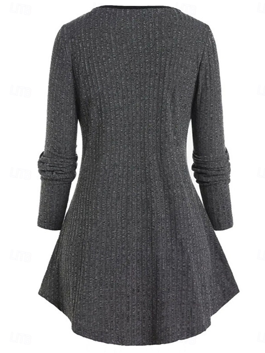 Per donna Camicia Blusa Tinta unica Essenziale Informale Manica lunga A V Top regolari Giornaliero Con balze Blu Verde Grigio Autunno Inverno del 2025 a $29.99 -P2