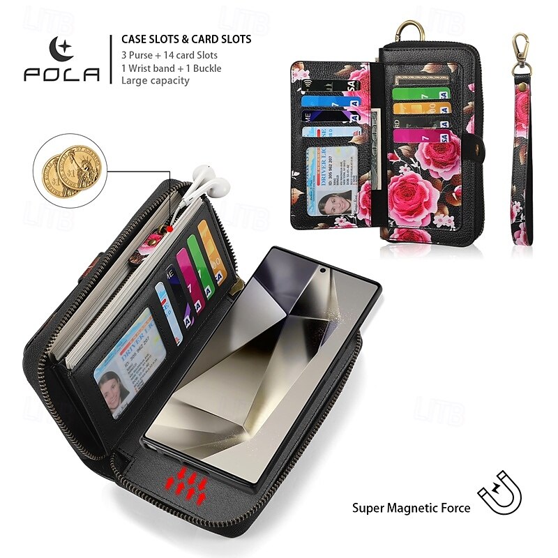 Phone Case For S24 S24 Ultra Plus S23 Ultra Plus S23 S22 S22 Plus Ultra Back Cover Wallet Case Zipper with Wrist Strap Card Slot Retro TPU PU Leather 2025 - $34.99 –P4