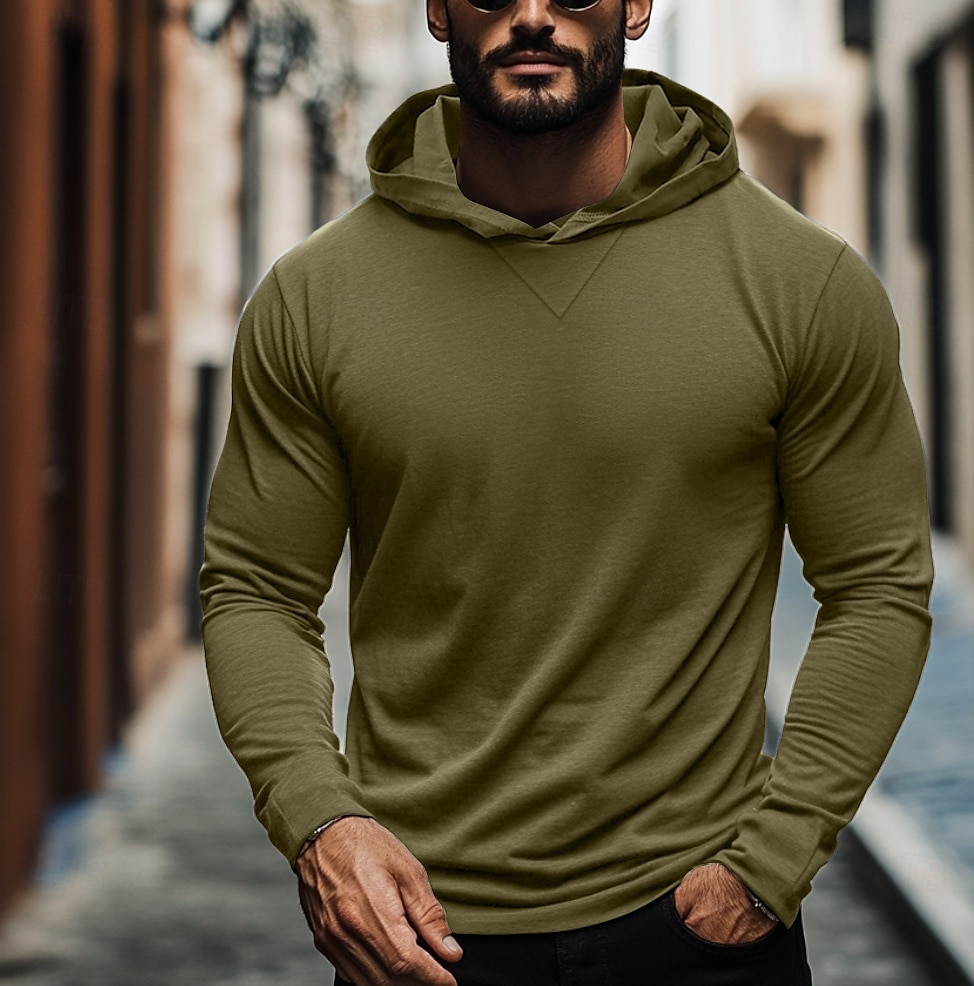 Homens Camiseta T-shirt Manga Longa Com Capuz Verão Tecido Moda Designer Básico Com Capuz Férias Rua Para Noite Cinzento Escuro Preto Branco Top Tee para Homens de 2025 por $20.99 –P3