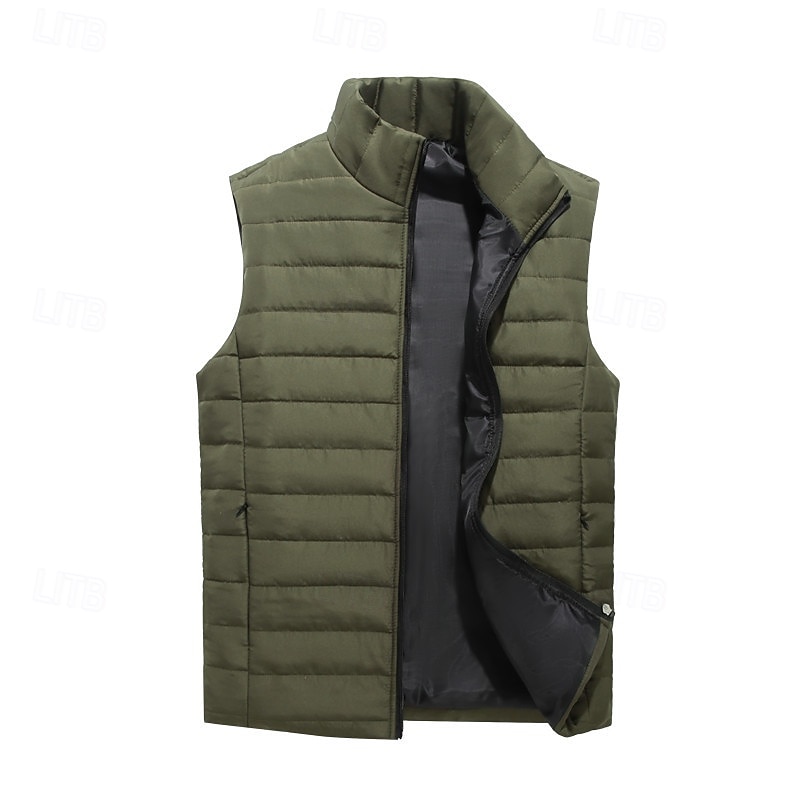 Pánské Puffer Vesta Prošívaná vesta Denní Rande Dovolená Módní Na běžné nošení Podzim zima Kapsy Polyester Zahřívací Pohodlné Pevná barva Zip Stojáček Běžný Černá Rubínově červená Armádní zelen 2025 - $6.99 –P3