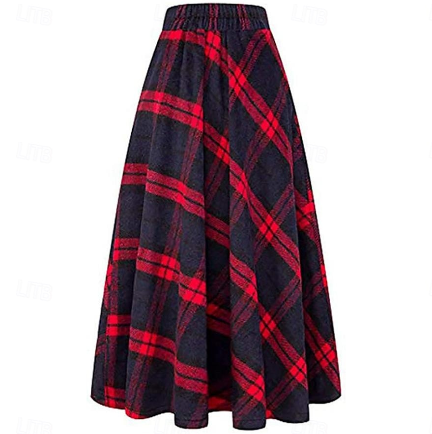 naisten ruudullinen u kaula pitkä mekko maxi mekko syksy talvi 2025 - $23.99 –P4