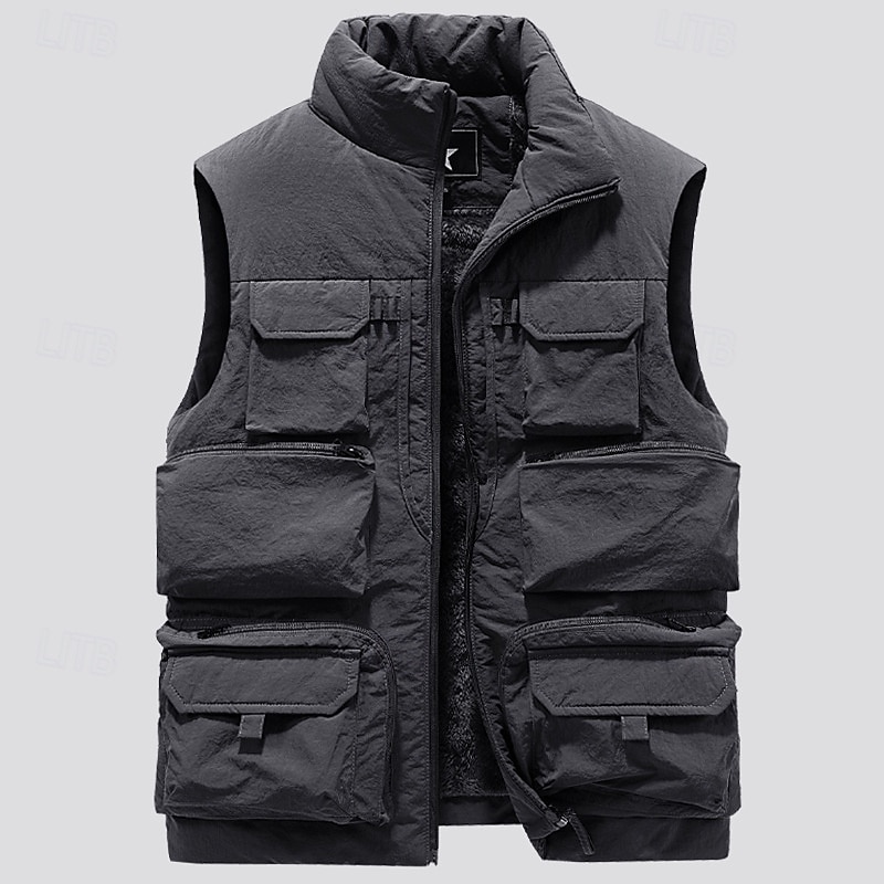 Pánské Fleecová vesta Venkovní vesta Rybářská vesta Denní Rande Dovolená Módní Na běžné nošení Podzim zima Kapsy Polyester Zahřívací Pohodlné Pevná barva Zip Stojáček Běžný Černá Khaki Šedá Vesta 2025 - $45.99 –P11